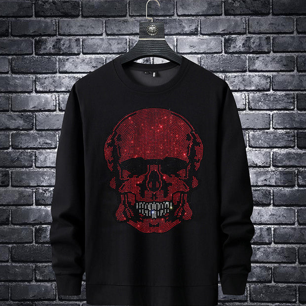 Hot Rhinestone Skull Long Sleeve Men's Sweatshirt