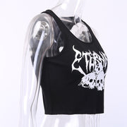 Short Navel Cropped Gothic Style Skull Tank Top