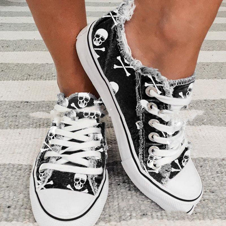 Women's Skull & Bones 3D Printed Denim Canvas Shoes
