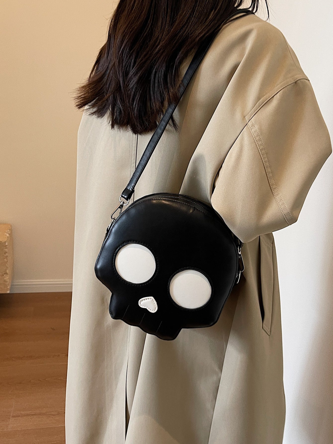 Small Round Skull Purse in Black or white, a Versatile Halloween Inspired Shoulder Bag