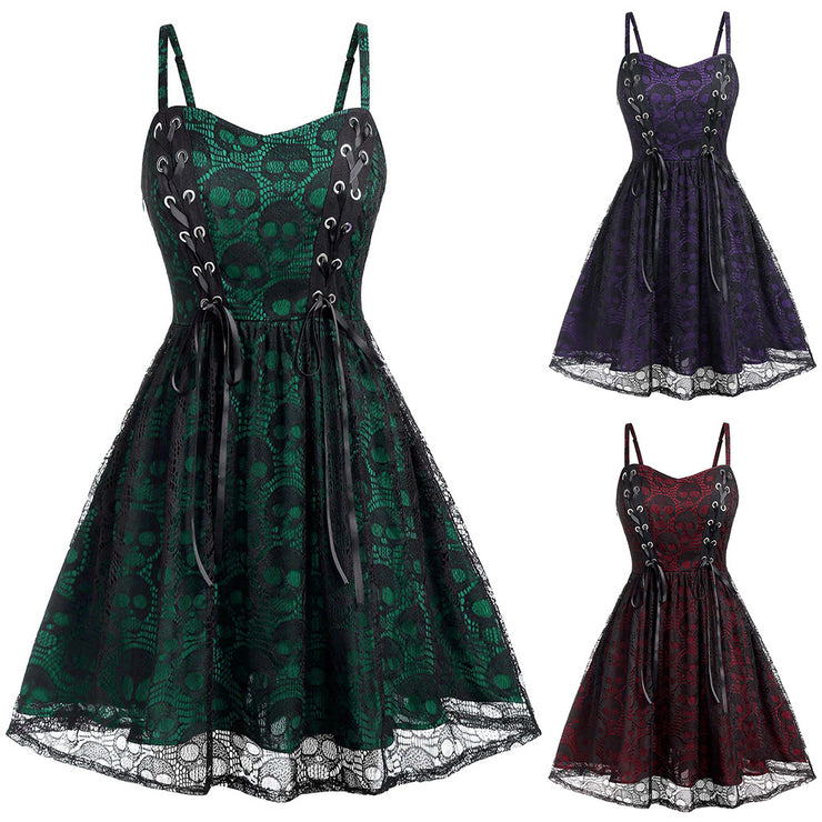 Lace-up Sexy Big Skull Suspender Dress