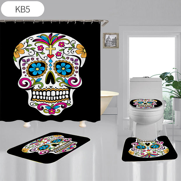 Skulls Digitally Printed Shower Curtain, Commode seat Cover & Non-slip Mat * 19 Styles