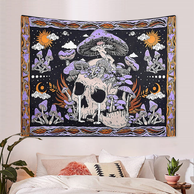 Purple Skull Mushroom Tapestry Bohemian Hippie Style