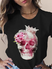 Women's Skull Flower Printed Round Neck Short Sleeve T-shirt *15 styles