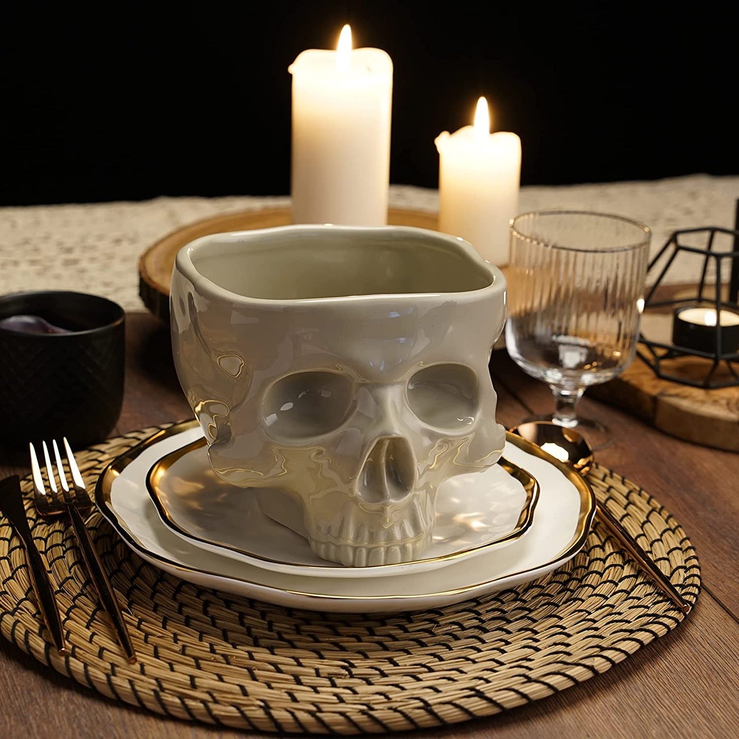 Skull Italian Noodle Bowl Halloween Tableware Table Decoration