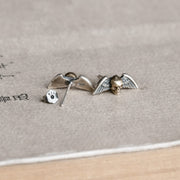 S925 Sterling Silver Retro Punk Skull Winged Stud Earrings