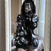 Dark Skull Cardigan Oversized Zipper Hoodie Thin Style