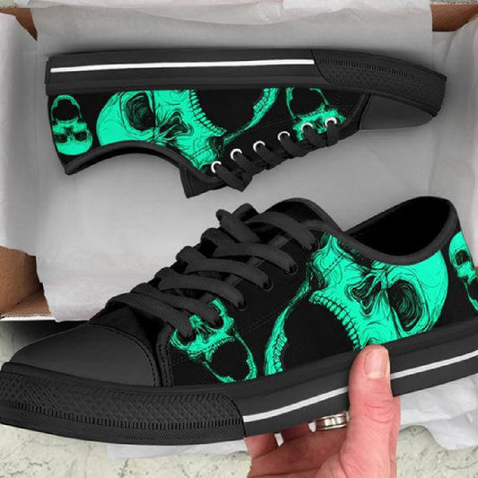 Skull Pattern Low Top Black Soled Canvas Shoes Casual Sneaker