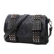 Black Messenger Bag Vintage Shoulder Bag with Cool Skull Rivets