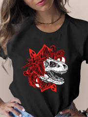 Women's Skull Flower Printed Round Neck Short Sleeve T-shirt *15 styles
