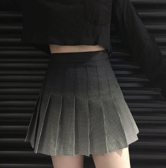 Retro Harajuku Plaid Wave Dots Skirt Women Gothic