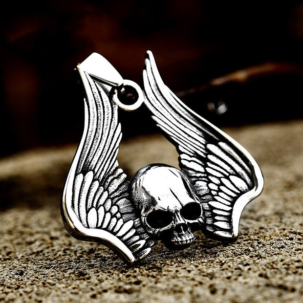 Men's Vintage Stainless Steel Winged Skull Pendant