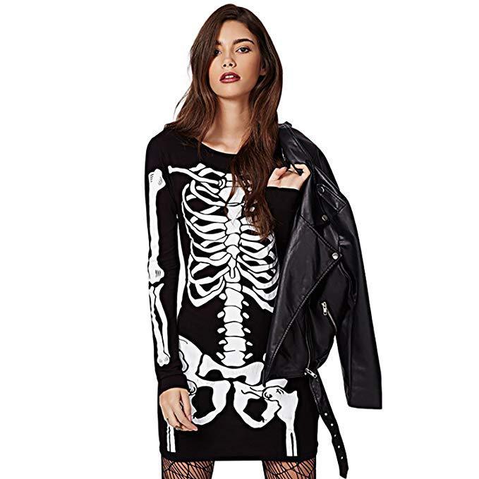 Women's 3D printing horror Skull Skeleton dress