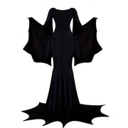Black Women's Gothic Witch Bat Sleeve Dress Halloween Cosplay Costume Vintage