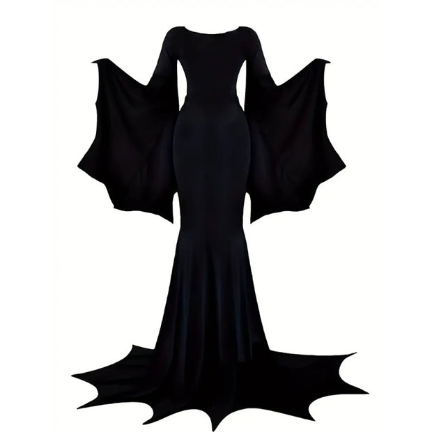Black Women's Gothic Witch Bat Sleeve Dress Halloween Cosplay Costume Vintage