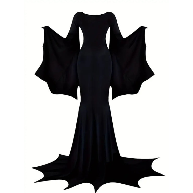 Black Women's Gothic Witch Bat Sleeve Dress Halloween Cosplay Costume Vintage