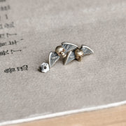 S925 Sterling Silver Retro Punk Skull Winged Stud Earrings