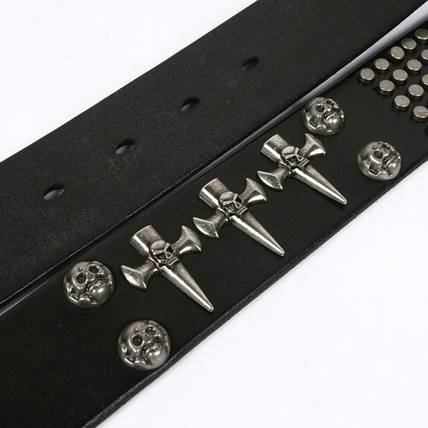 Punk Rock Cowhide Leather Men's DJ Skull Belt Matches All