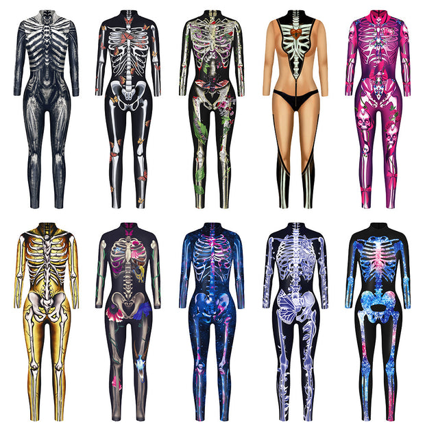 Skeleton 3D Digital Printing Women's Halloween Jumpsuit