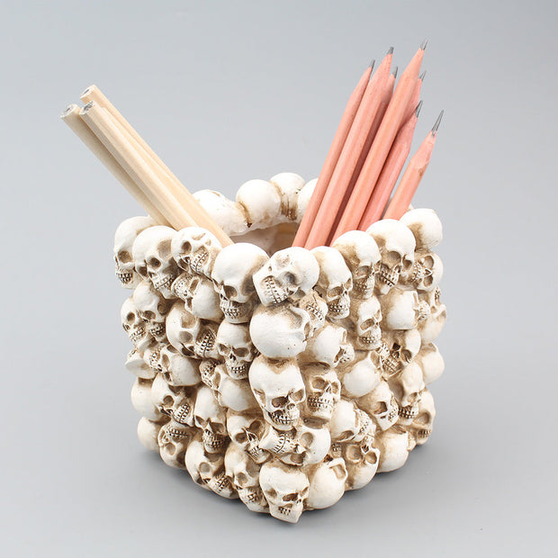 Small square skull pen holder