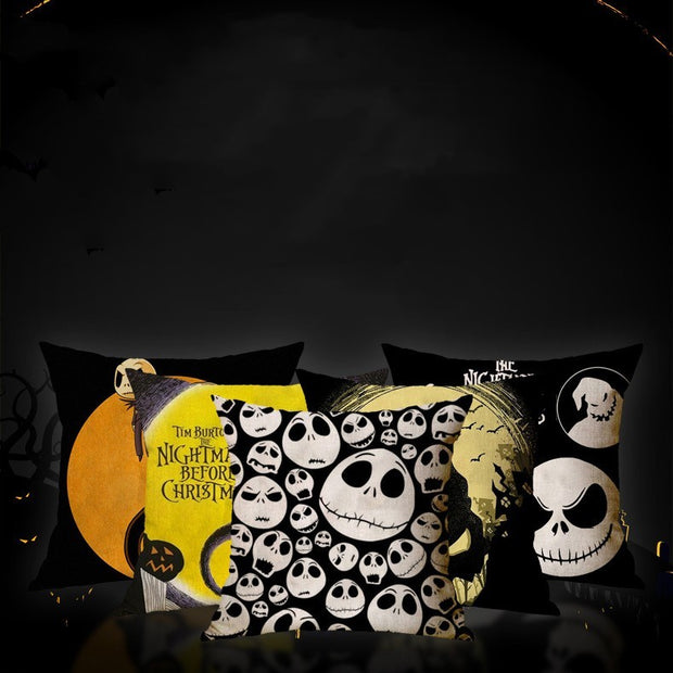 Linen Skull Halloween-inspired Nightmare Xmas Pillow Cover *29 Styles