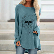 Large Round Neck Skull Print Loose Long Sleeves