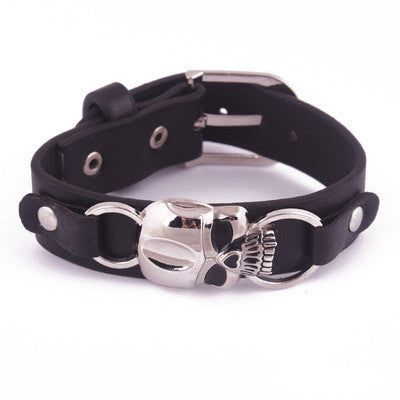 Punk skull leather bracelet