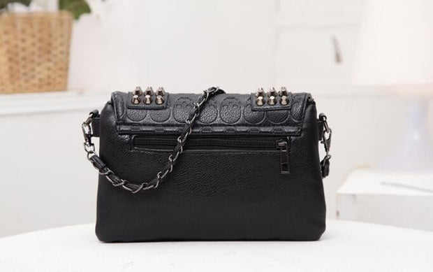 Black Messenger Bag Vintage Shoulder Bag with Cool Skull Rivets