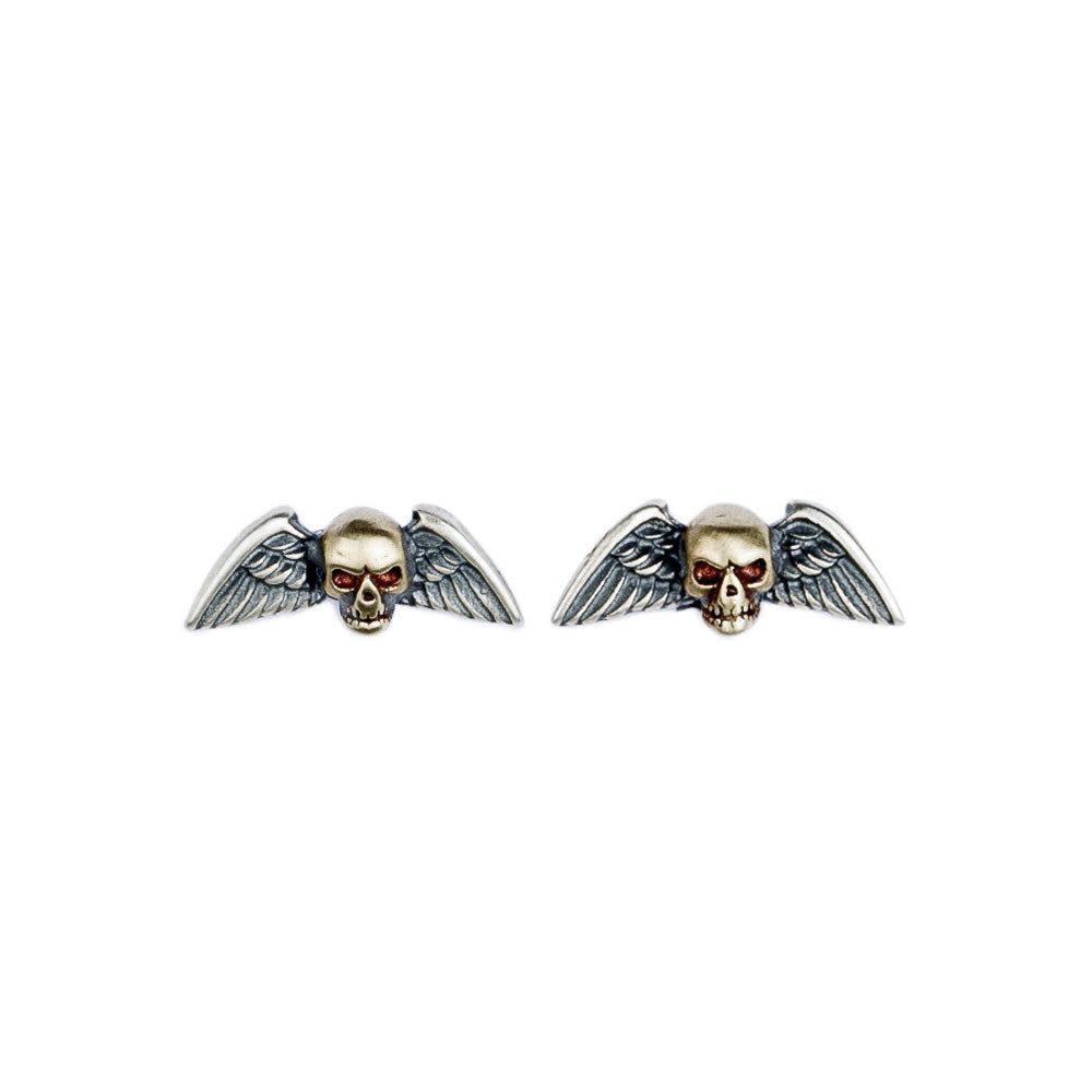 S925 Sterling Silver Retro Punk Skull Winged Stud Earrings