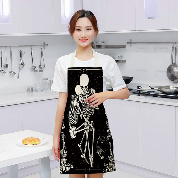 Halloween Skull Printed Cotton And Linen Apron *4 Styles