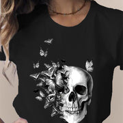 Women's Skull Flower Printed Round Neck Short Sleeve T-shirt *15 styles