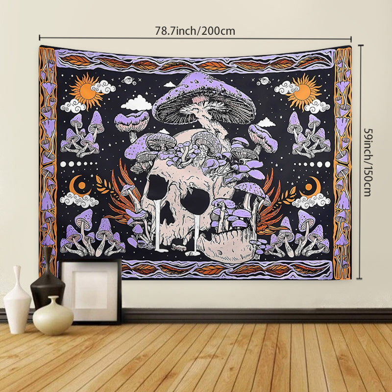 Purple Skull Mushroom Tapestry Bohemian Hippie Style