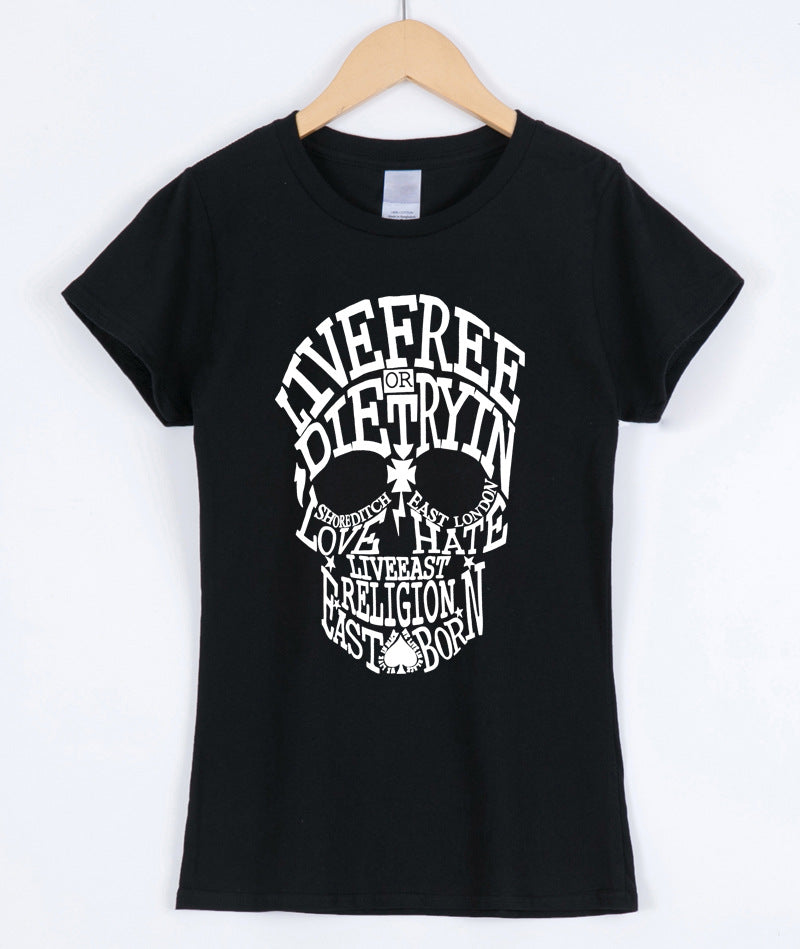 Skull short sleeve " Live Free or Die Trying ", Love hate t-shirt blk & wht