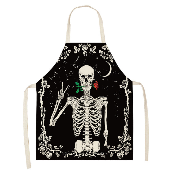 Halloween Skull Printed Cotton And Linen Apron *4 Styles