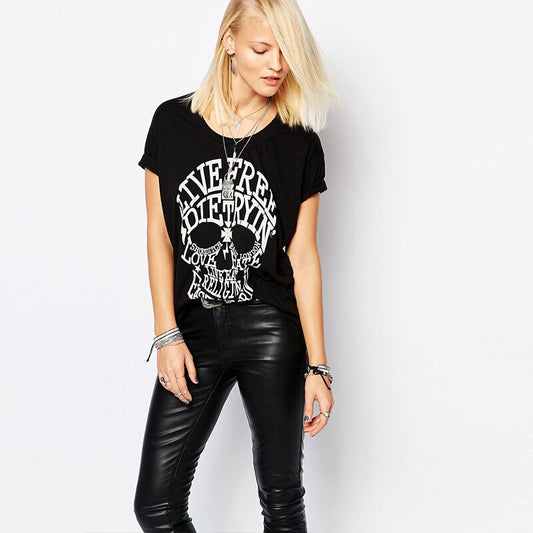 Skull short sleeve " Live Free or Die Trying ", Love hate t-shirt blk & wht