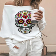 Halloween Skull Print Long Sleeve Casual Sweatshirt