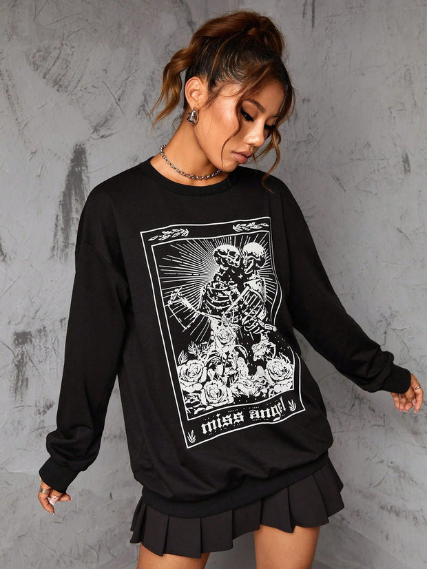 Gothic Court Women's Sweater Retro Rose Skull Long Sweater