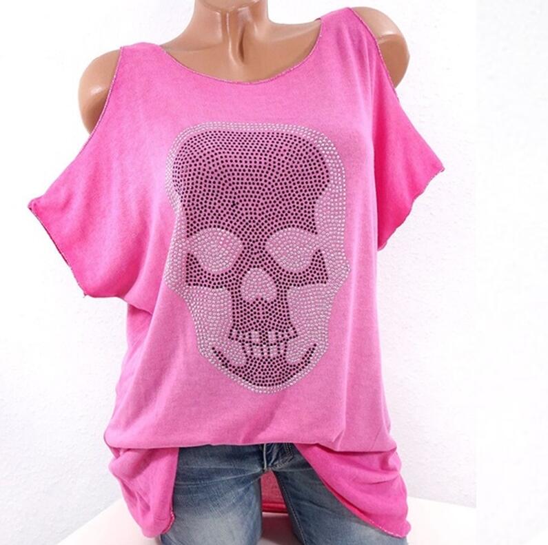 Women Short Sleeve Skull Top with silver studs *6 colors cotton