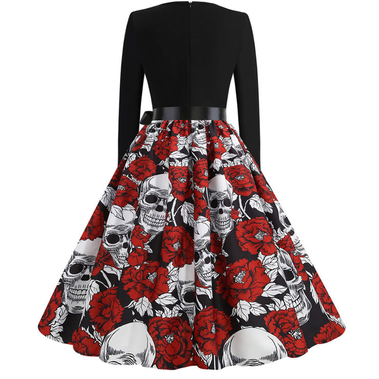Slim Fit Skull Print Swing Dress