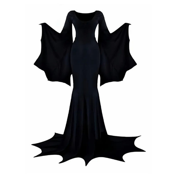 Black Women's Gothic Witch Bat Sleeve Dress Halloween Cosplay Costume Vintage