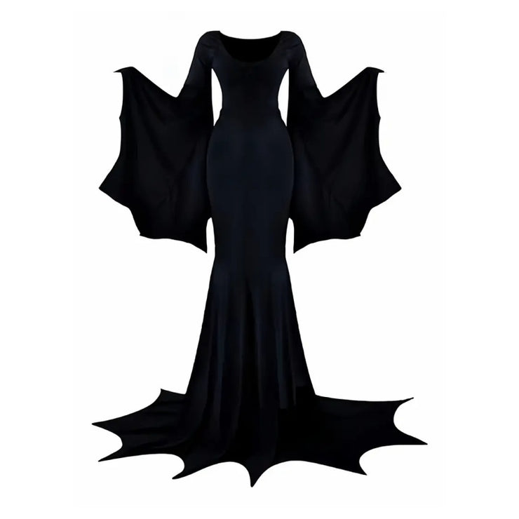 Black Women's Gothic Witch Bat Sleeve Dress Halloween Cosplay Costume Vintage