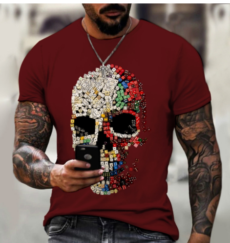 Skull 3D Printing Men's Short Sleeve Dice design Men's Casual