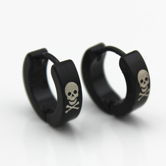 Black 4mm wide stainless steel Skull stud earrings