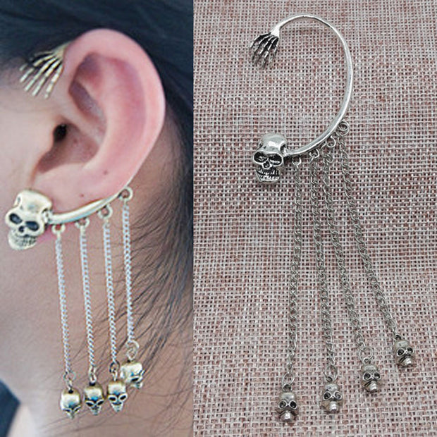 Punk Rock Ghost Hand & Skull Head Hanging Earring