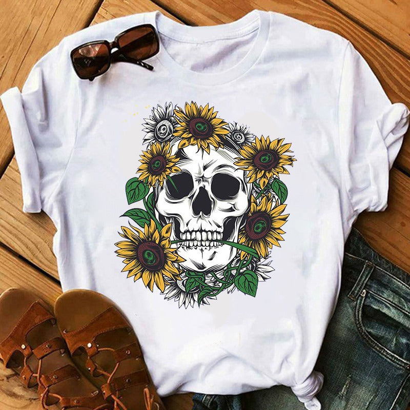 Women's Color Skull Print Short-sleeved T-shirt *6 styles