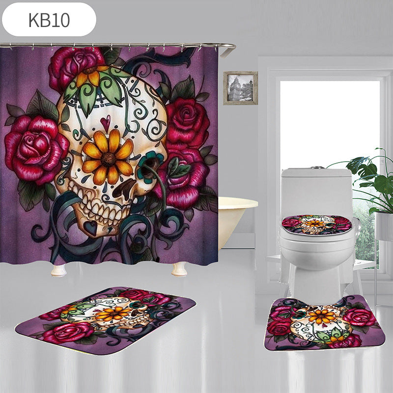 Skulls Digitally Printed Shower Curtain, Commode seat Cover & Non-slip Mat * 19 Styles