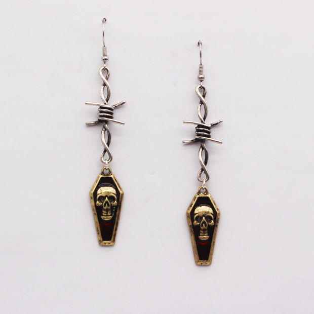 Skull Head in Spilled Red Oil Drop Casket Earrings