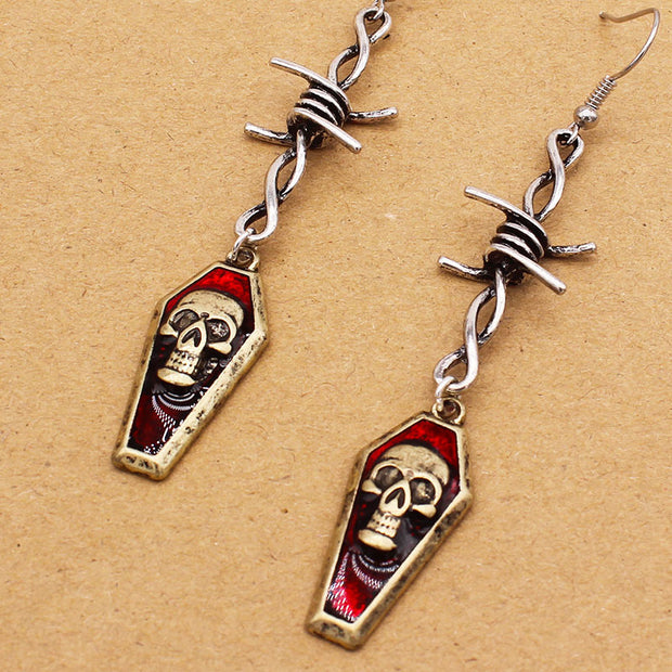 Skull Head in Spilled Red Oil Drop Casket Earrings