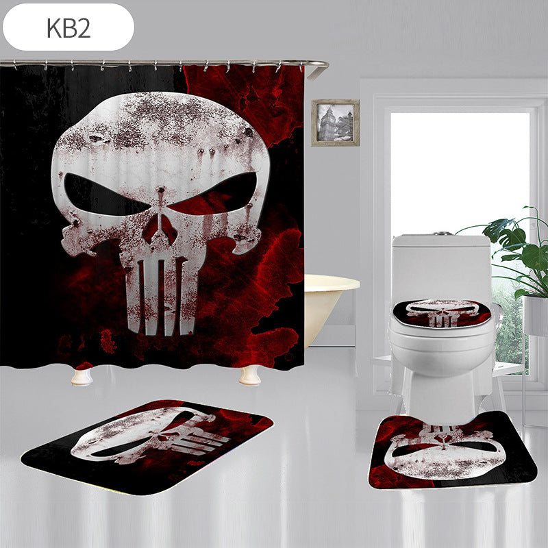 Skulls Digitally Printed Shower Curtain, Commode seat Cover & Non-slip Mat * 19 Styles