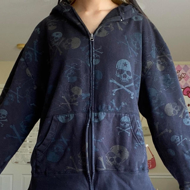 Women's Casual Skull Print Long Sleeve Jacket/ Zipp Sweater